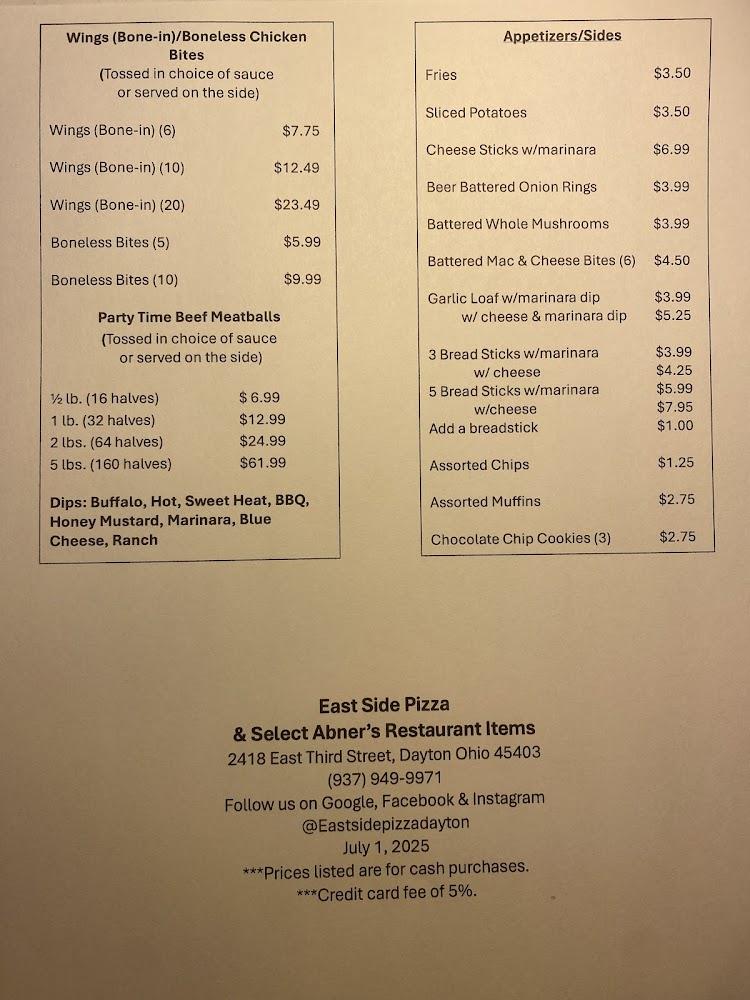 East Side Pizza Menu image 3